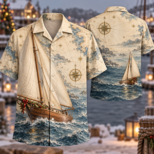 Christmas Antique Map Ivory Sailboat Hawaiian Shirt