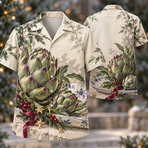 Christmas Artichoke Ivory Ceramic Platter Hawaiian Shirt