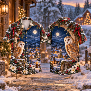 Christmas Barn Owl Stone Arch Midnight Ivory Hawaiian Shirt