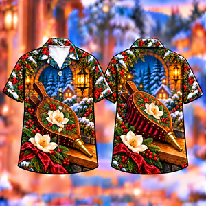 Christmas Bellows Hearth Welcome Print Hawaiian Shirt