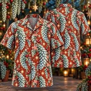 Christmas Blue Burro Tail Copper Aloha Hawaiian Shirt