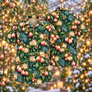 Christmas Blush Wax Apple Teal Aloha Hawaiian Shirt