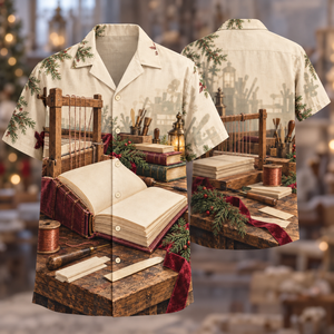 Christmas Bookbinder Open Book Repair Bench Hawaiian Shirt