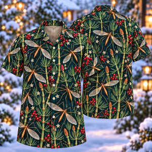 Christmas Bronze Crane Fly Horsetail Aloha Hawaiian Shirt