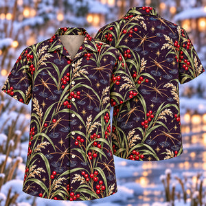 Christmas Bronze Water Strider Reed Plum Aloha Hawaiian Shirt