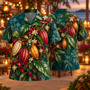 Christmas Cacao Burgundy Amber Botanical Hawaiian Shirt