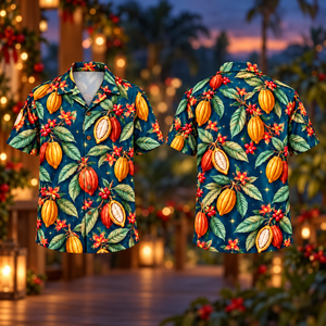 Christmas Cacao Pod Petrol Aloha Hawaiian Shirt