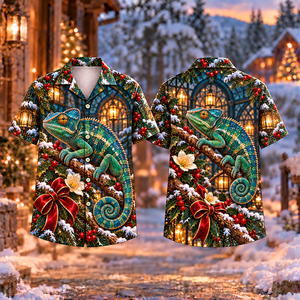 Christmas Chameleon Lantern Conservatory Print Hawaiian Shirt
