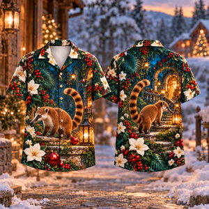 Christmas Coati Lantern Terrace Print Hawaiian Shirt