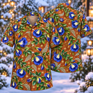 Christmas Cobalt Butterfly Pea Copper Aloha Hawaiian Shirt