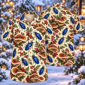 Christmas Cobalt Fungus Beetle Mushroom Aloha Hawaiian Shirt