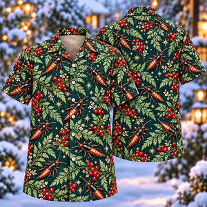Christmas Copper Rove Beetle Fern Teal Aloha Hawaiian Shirt