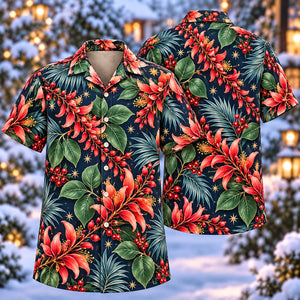 Christmas Coral Erythrina Navy Aloha Hawaiian Shirt