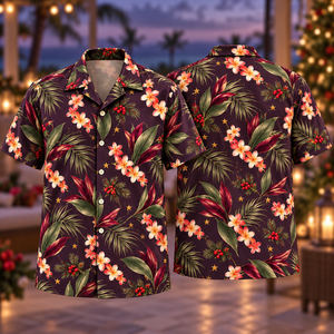 Christmas Coral Plumeria Ti Leaf Plum Aloha Hawaiian Shirt