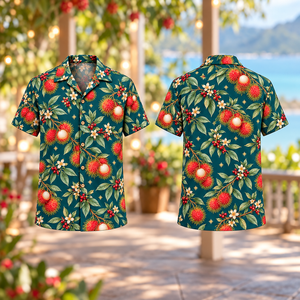 Christmas Coral Rambutan Teal Aloha Hawaiian Shirt