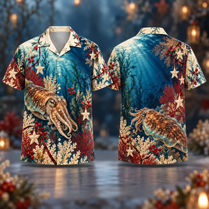 Christmas Cuttlefish Indigo Coral Hawaiian Shirt
