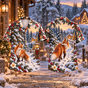 Christmas Fox Woodland Trail Russet Slate Hawaiian Shirt
