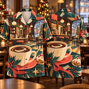 Christmas Geometric Retro Coffeehouse Coral Petrol Cream Hawaiian Shirt