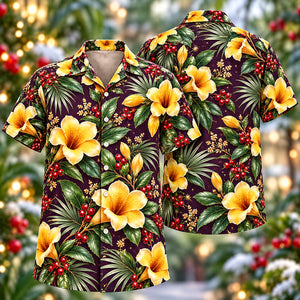 Christmas Golden Allamanda Plum Aloha Hawaiian Shirt