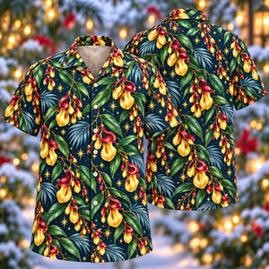 Christmas Golden Clock Vine Indigo Aloha Hawaiian Shirt