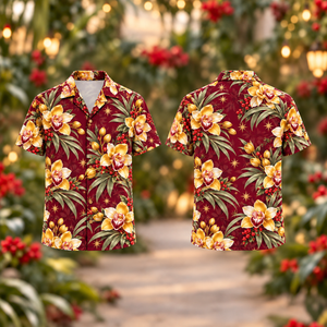 Christmas Golden Cymbidium Wine Aloha Hawaiian Shirt
