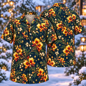 Christmas Golden Dillwynia Navy Aloha Hawaiian Shirt