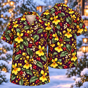 Christmas Golden Goodenia Plum Aloha Hawaiian Shirt
