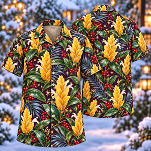 Christmas Golden Pachystachys Plum Aloha Hawaiian Shirt