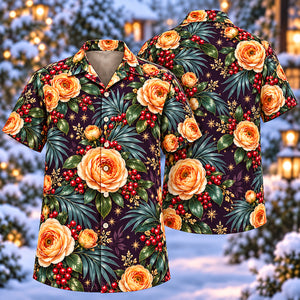 Christmas Golden Ranunculus Plum Aloha Hawaiian Shirt