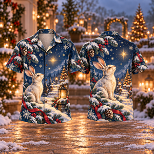 Christmas Hare Starlight Indigo Ice Ivory Hawaiian Shirt