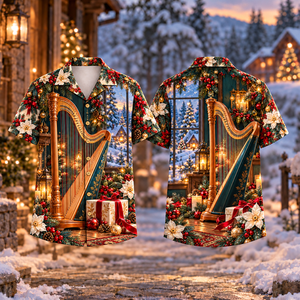 Christmas Harp Waiting Melody Print Hawaiian Shirt