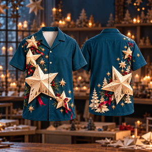 Christmas Ivory Folded Paper Star Petrol Hawaiian Shirt