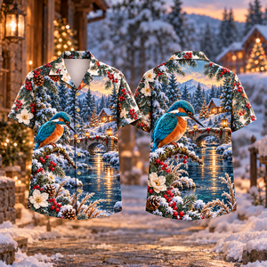 Christmas Kingfisher River Watch Turquoise Copper Hawaiian Shirt