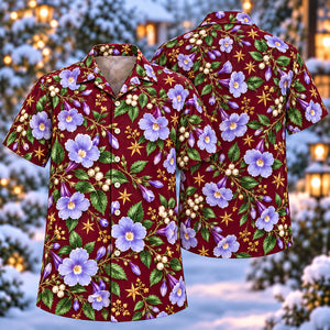 Christmas Lavender Achimenes Wine Aloha Hawaiian Shirt