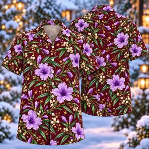Christmas Lavender Mexican Petunia Wine Aloha Hawaiian Shirt