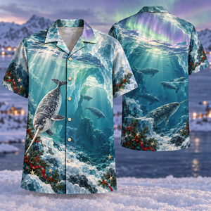 Christmas Narwhal Aurora Ice Depth Hawaiian Shirt