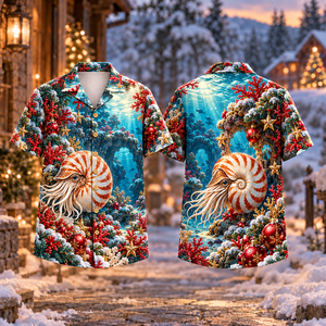 Christmas Nautilus Coral Passage Print Hawaiian Shirt