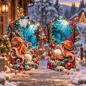 Christmas Octopus Tidepool Treasure Print Hawaiian Shirt