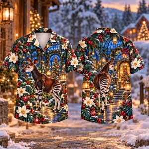 Christmas Okapi Lantern Conservatory Print Hawaiian Shirt
