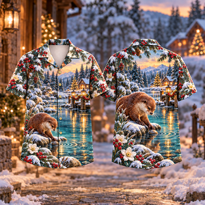 Christmas Otter Pebble Wonder Chestnut Aqua Hawaiian Shirt