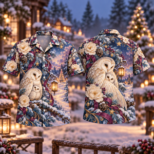 Christmas Owl Protective Wing Plum Ice Ivory Hawaiian Shirt
