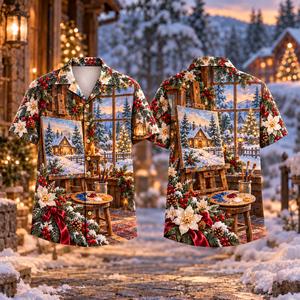Christmas Painter Studio Easel Print Cobalt Burgundy Hawaiian Shirt