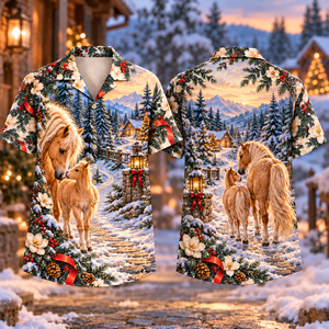 Christmas Palomino Mare and Foal Homecoming Hawaiian Shirt