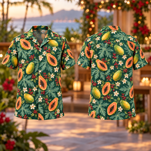 Christmas Papaya Leaf Jade Aloha Hawaiian Shirt