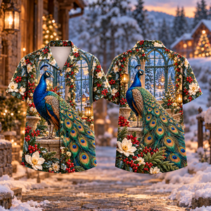 Christmas Peacock Conservatory Print Hawaiian Shirt