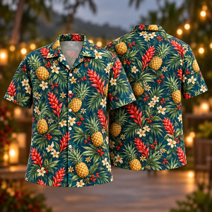 Christmas Pineapple Coral Ginger Petrol Aloha Hawaiian Shirt
