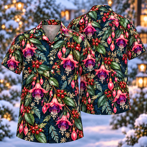 Christmas Pink Fuchsia Navy Aloha Hawaiian Shirt