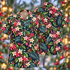 Christmas Pink Rangoon Creeper Navy Aloha Hawaiian Shirt