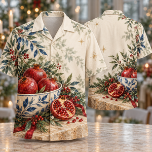 Christmas Pomegranate Cobalt Ceramic Bowl Hawaiian Shirt