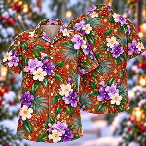 Christmas Purple Brunfelsia Copper Aloha Hawaiian Shirt